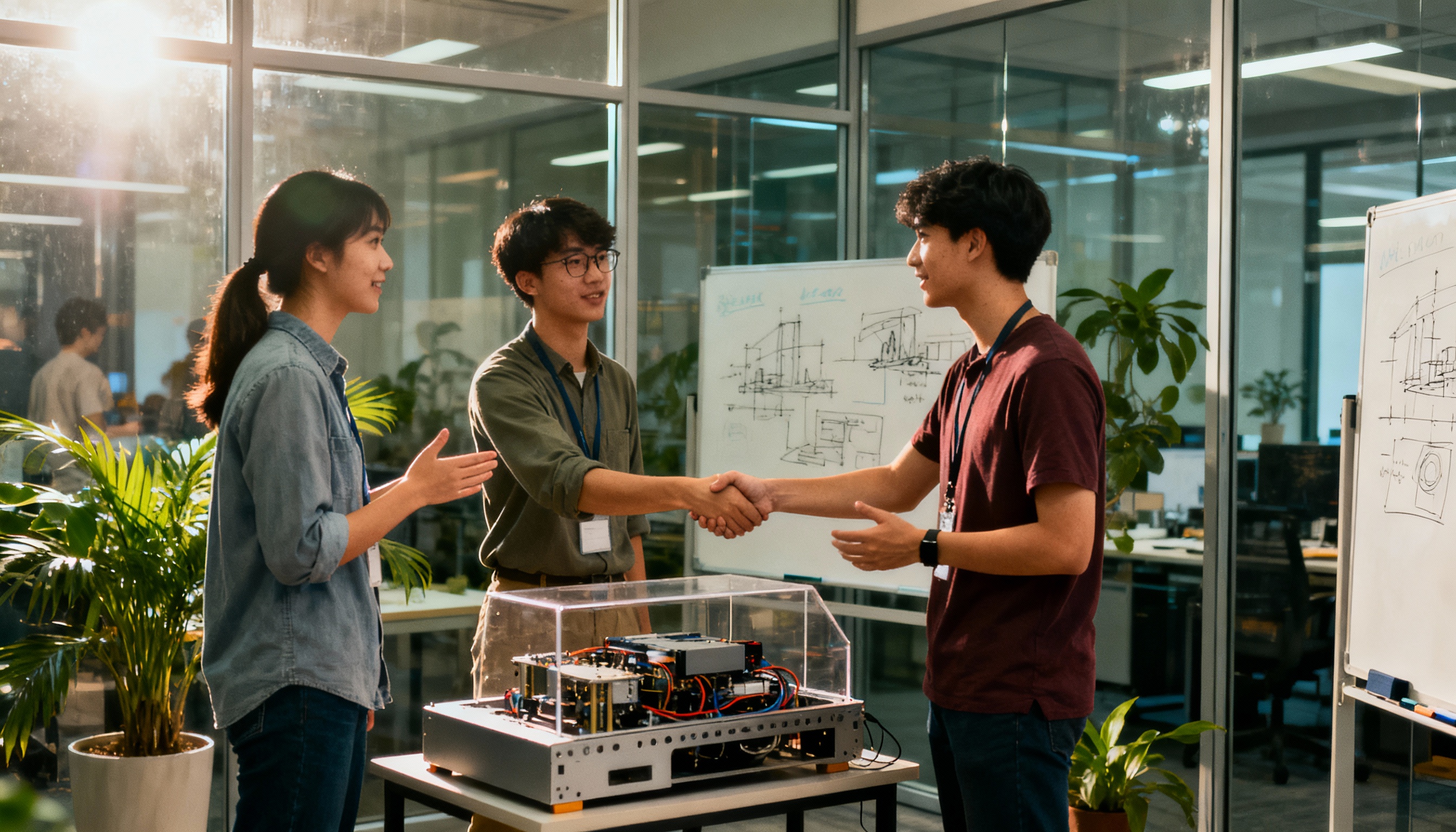 Engineering students showcasing a prototype to industry mentors